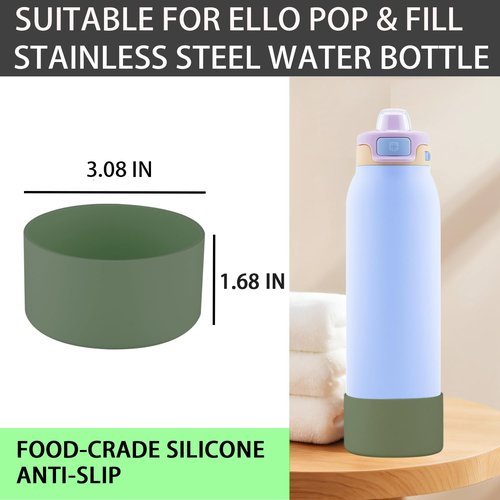 Ello Pop 2 PCS Silicone Bottom Boot for 22 OZ Stainless Steel Water Bottle Accessories, Avoid Scratches and Noise (Military Green, 22oz)
