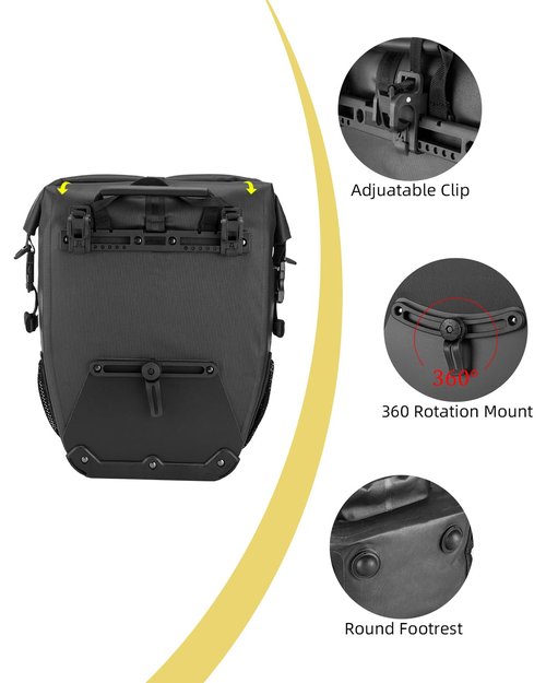 ROCKBROS Bike Pannier Waterproof 27L Large Capacity Bike Bag Rear Rack Bicycle Pannier Bag Waterproof for Grocery Touring Cycling Upgrade Black * 2