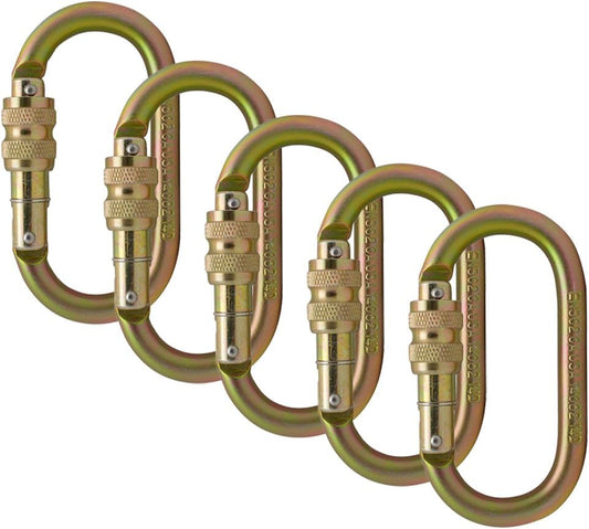 Screw Locking Carabiner 25KN (5-Pack) - Fusion Climb® Ovatti - Professional Rock Climbing Carabiner - Heavy Duty Steel Screw Locking Carabiner for Climbing, Rappelling, D Shaped