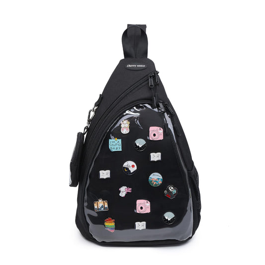 Oxford Ita Bag Kawaii Pin Display Chest Pack Single Shoulder Bag Sport Backpack Hiking Daypack, Medium