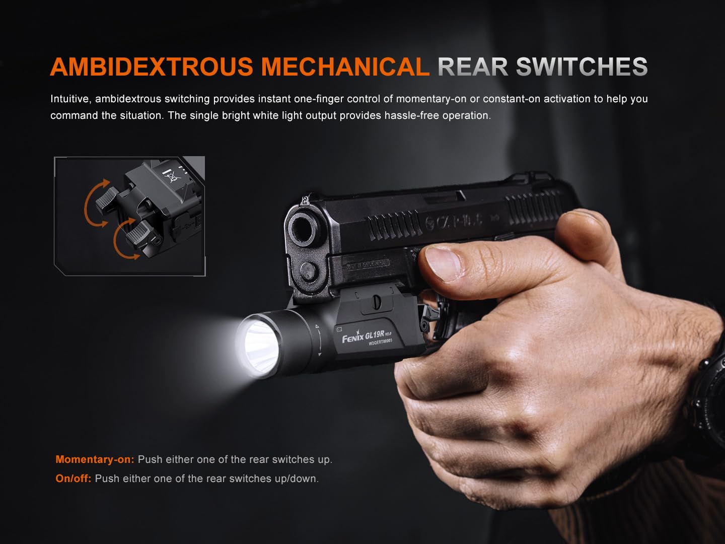 Fenix GL19R v2.0 1200 Lumen Quick Release Rail Mounted Flashlight, USB-C Rechargeable, 459 Yards Long Range with Organizer