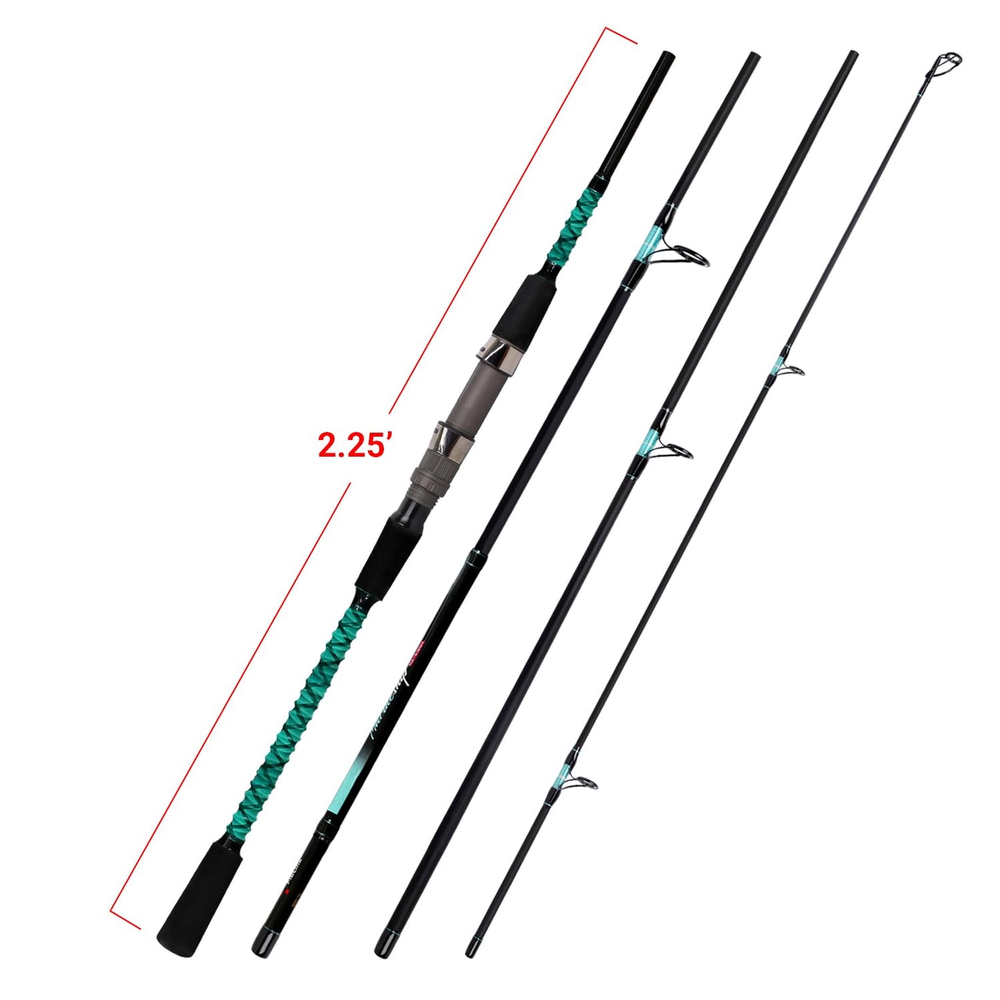 Fiblink Surf Fishing Rod Portable Travel Surf Spinning Rod 4 Piece Carbon Fiber Saltwater Fishing Rod 9'