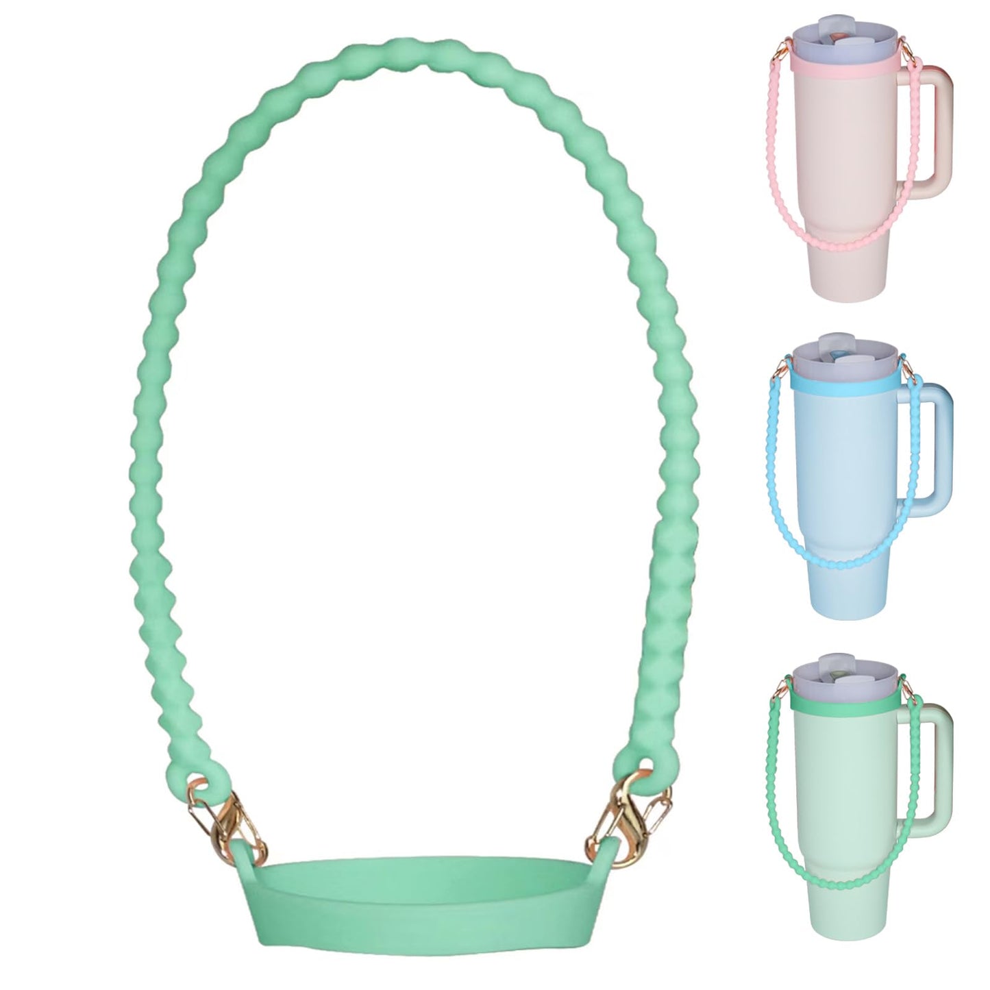 Genleas Silicone Water Bottle Handle - Holder with Strap - Water Bottle Lanyard-Water Bottle Sling - Specifically Designed for Stanley Quencher - Also Fit for Most 8-40oz Bottles