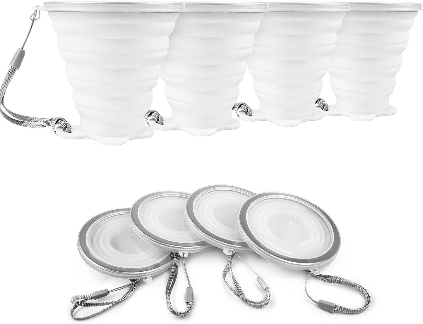 JBER Silicone Collapsible Travel Cup, 4 Pack Silicone Folding Camping Cup with Lids Expandable Drinking Cup Set BPA Free Reusable Portable Graduated for Outdoor Hiking Travel