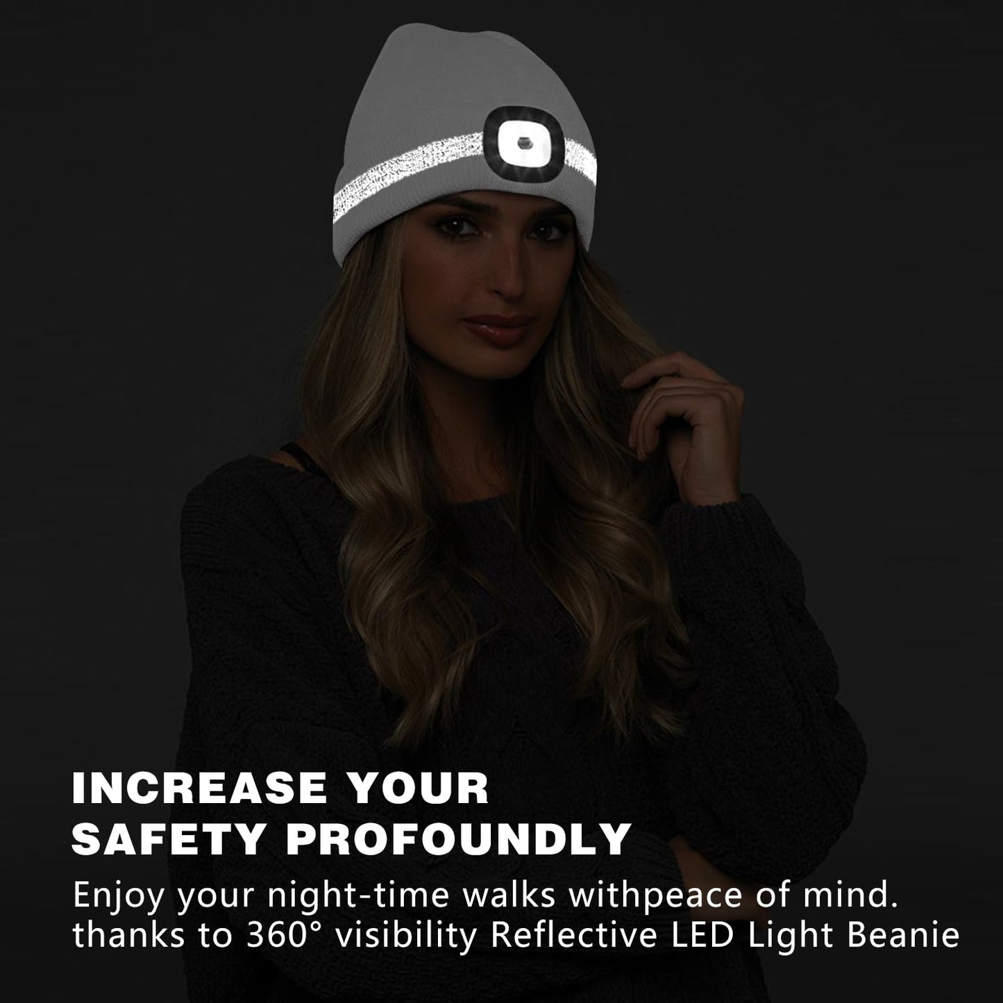 ATNKE LED Lighted Beanie Hat,USB Rechargeable 4 LED Run Headlamp with Reflective Stripe Cap Light Gift for Men and Women/#White