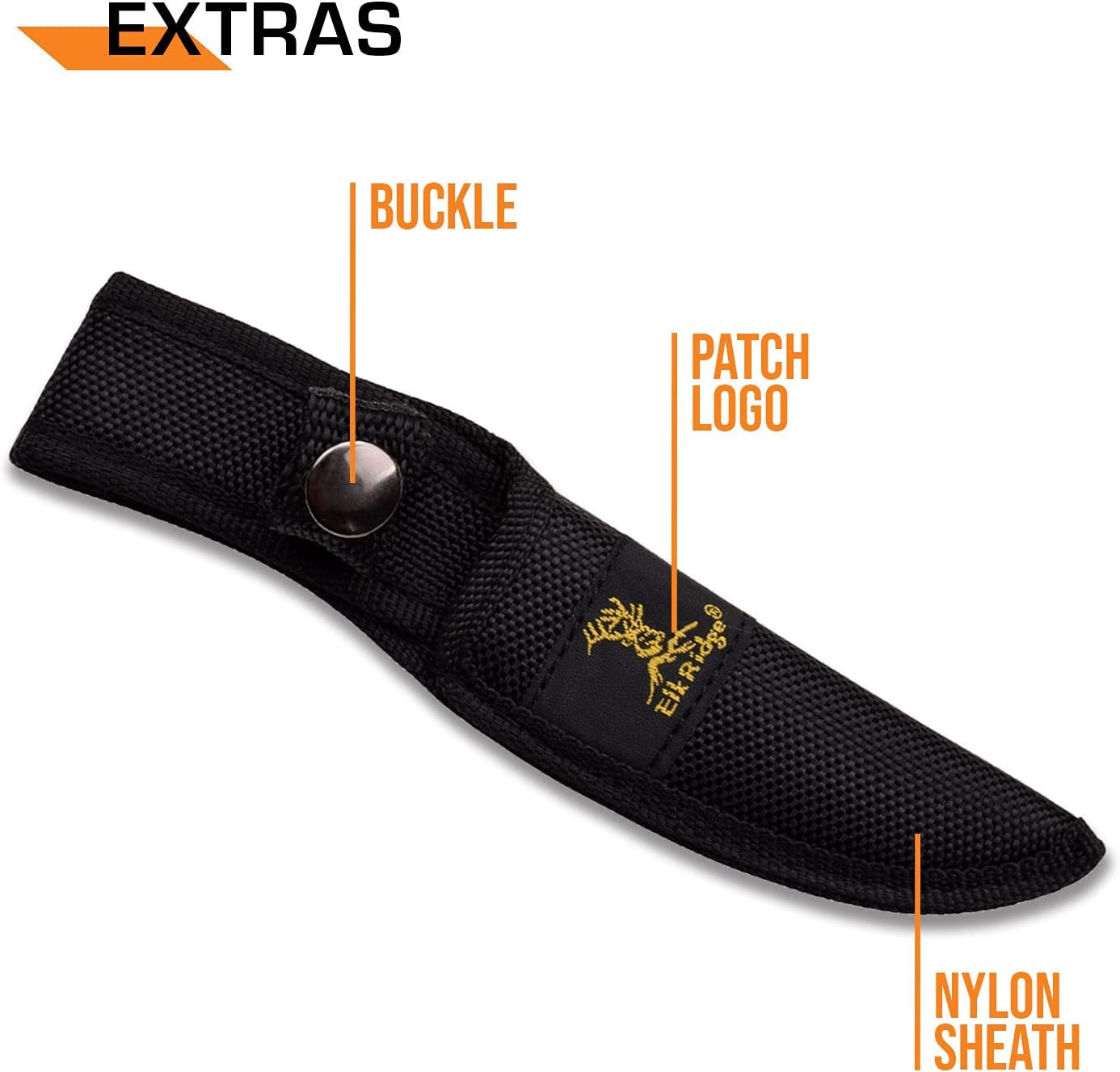Elk Ridge - Outdoors Fixed Blade Knife - 6.75-in Overall, Mirror Finished Stainless Steel Blade, Burl Wood Handle - Full Tang Construction, 1680D Nylon Sheath - Hunting, Camping, Survival - ER-534