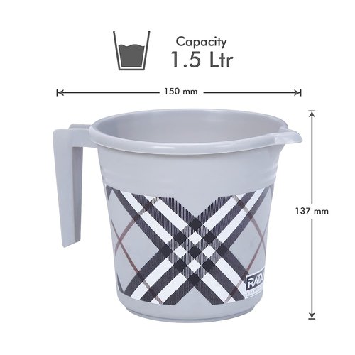 VAKRATUNDA KITCHENWARES Premium BPA Free Plastic Mugs for Bathroom, Bath Mug, Bathroom Mug, 50 Fl Oz Capacity (1, Grey)