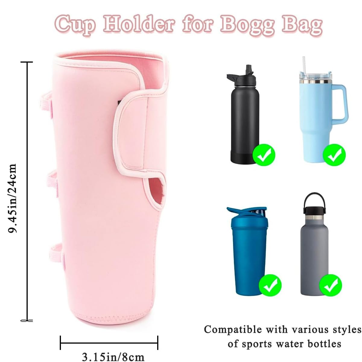 AIYoo Cups Holder for Stanley,Drink Cup Holder Compatible with All Bogg Bag 40 oz Water Bottle Holder Accessories,Portable Cup Holder Attachment for Simply Southern Beach Tote Bag,Pink