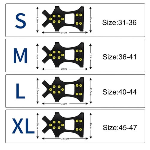 Shoes Traction Cleat 4 pcs Ice Snow Grips for Shoes Boots Non Slip Shoe Ice Grippers 10 Steel Rubber Spikes Crampons Footwear L Black