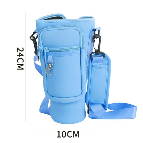 Bringsine Water Bottle Carrier Bag with Pouch Pocket for Stanley 40 Oz Tumbler with Handle, Neoprene Water Bottle Holder Pouch with Adjustable Strap and Carabiner for Stanley Cup Accessories-Blue