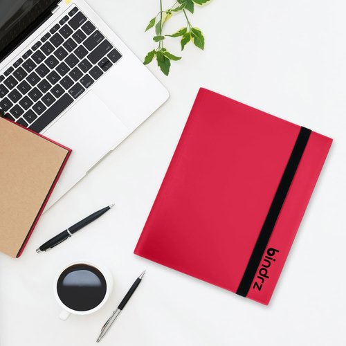 bindrz 9 Pocket Strap Binder Album for 360 Trading Cards - Side Loading Pockets Folder - Archival Safe Material for CCG TCG MTG and Sports Collectibles (Red)