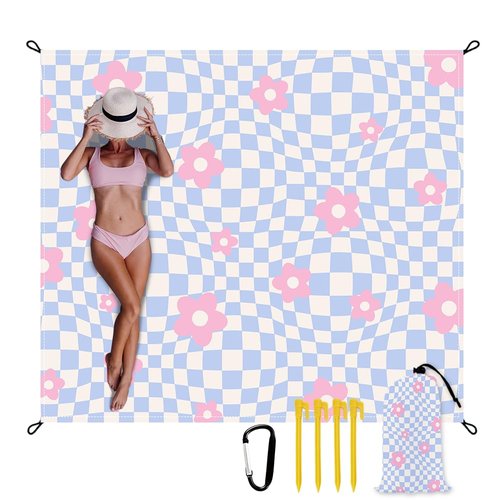 Vigesun Beach Blanket Waterproof Sandproof Extra Large 8 Ft X 7 Ft for 4 Adults Oversized Sand Free Beach Mat with 4 Corner Pockets and Stakes Portable for Beach Picnic Travel Camping (Pink Purple)