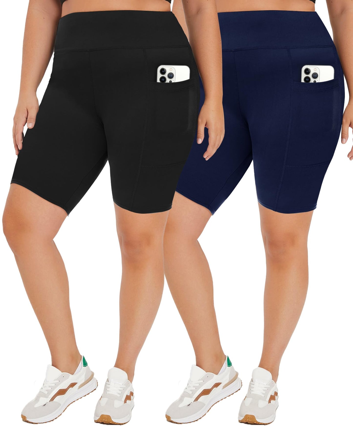 TNNZEET 2 Pack Plus Size Biker Shorts for Women - 8" Black High Waisted Tummy Control Spandex Workout Shorts (XL-4XL)
