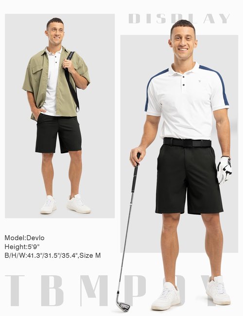 TBMPOY Men's 9" Golf Shorts Quick Dry Casual Shorts Dress Shorts Flat Front Stretch Lightweight for Work Business Travel Black 34