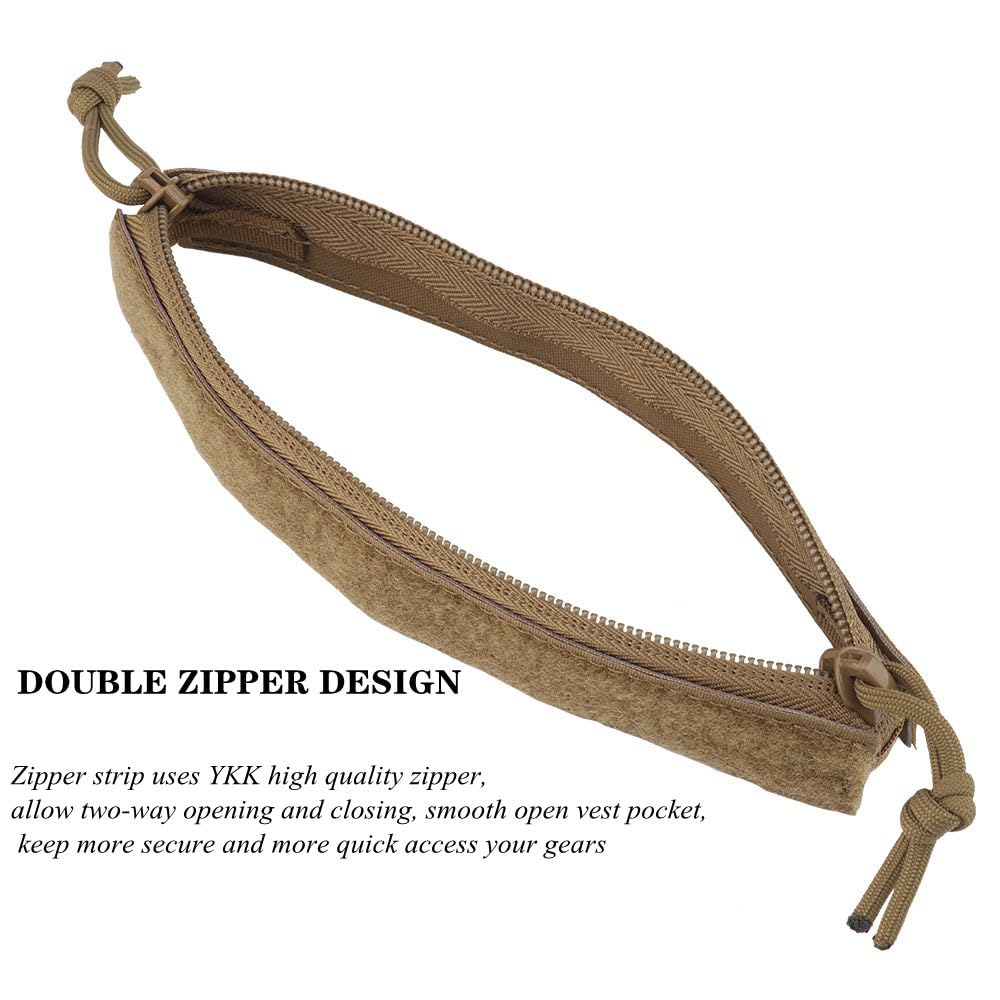 Two-Way Zipper Extra Expansion Opening Top Insert Hook and Loop Pocket Accessories for Tactical Vest - 8" Length (Tan)