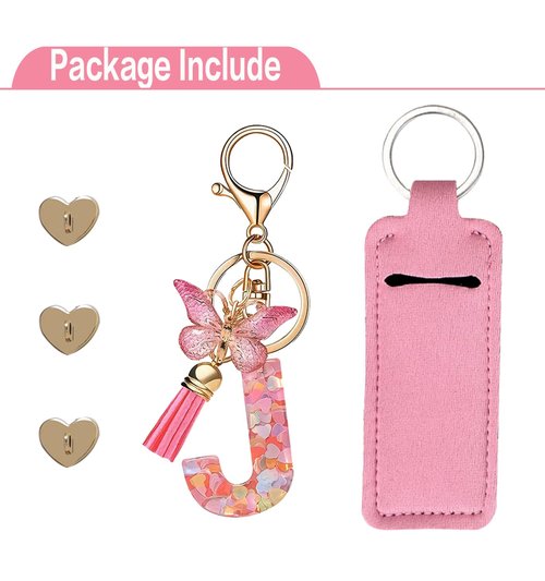 PAZLOG Letter Charm Accessories for Stanley Cup with Mini Hooks & Lipstick Chapstick Holder & Tassel Butterfly Cute Initial Name Id Keychain Compatible with Stanley Tumbler 40oz for Women Girls, J…