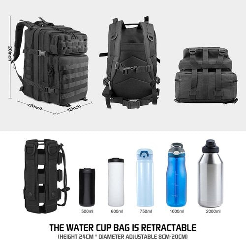 CtopxCone 45L Military Tactical Backpacks For Men Camping Hiking Trekking Daypack With Removable Water Bottle Pouch Bug Out Bag Lage MOLLE 3 Day Assault Pack - Balck Army Pack