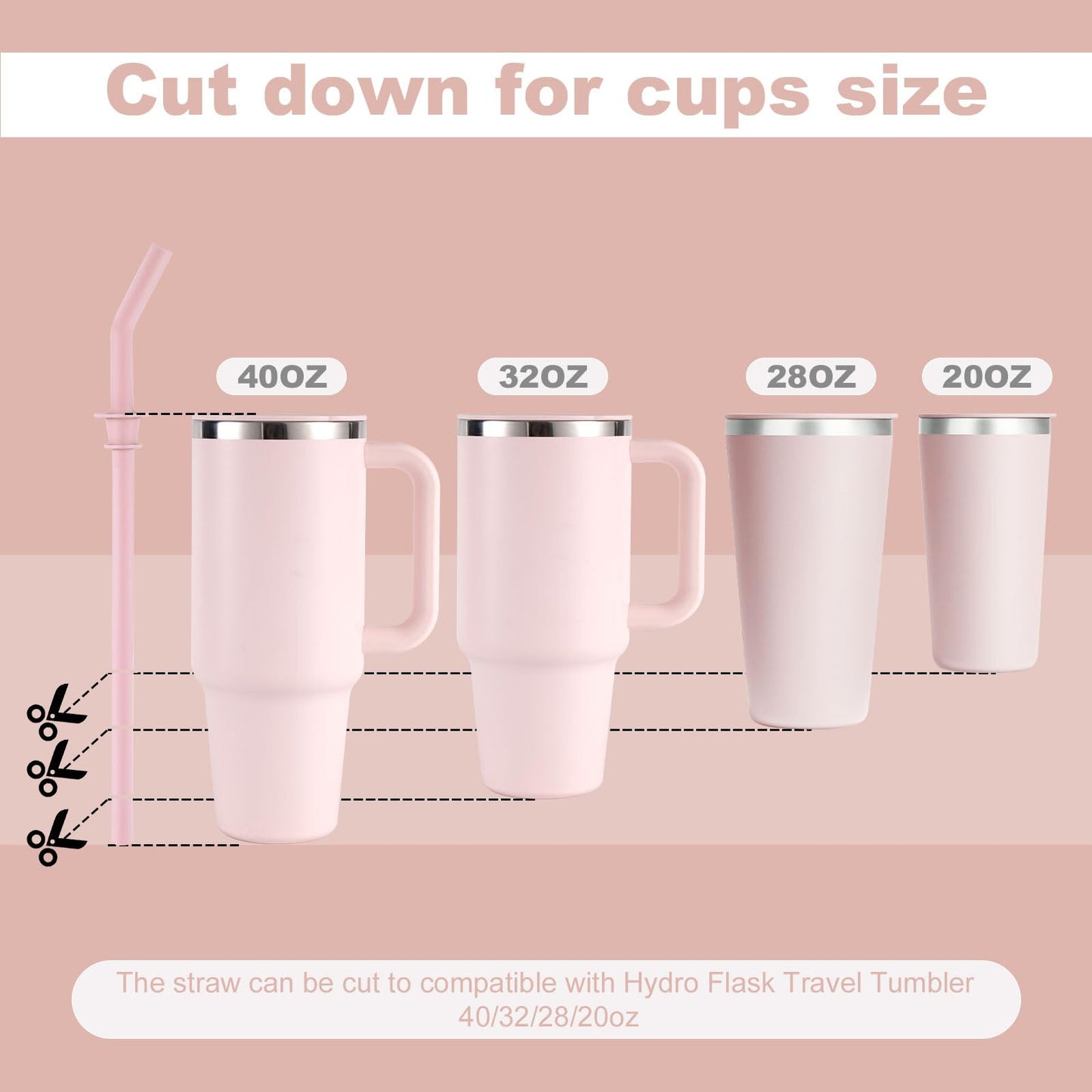 3pcs Press in Straw Replacement for Hydro Flask Travel Tumbler 40/32/28/20oz, BPA Free Reusable Silicone Tumbler Straws for HydroFlask Water Bottle Lid Accessories (Black, Pink and Blue)