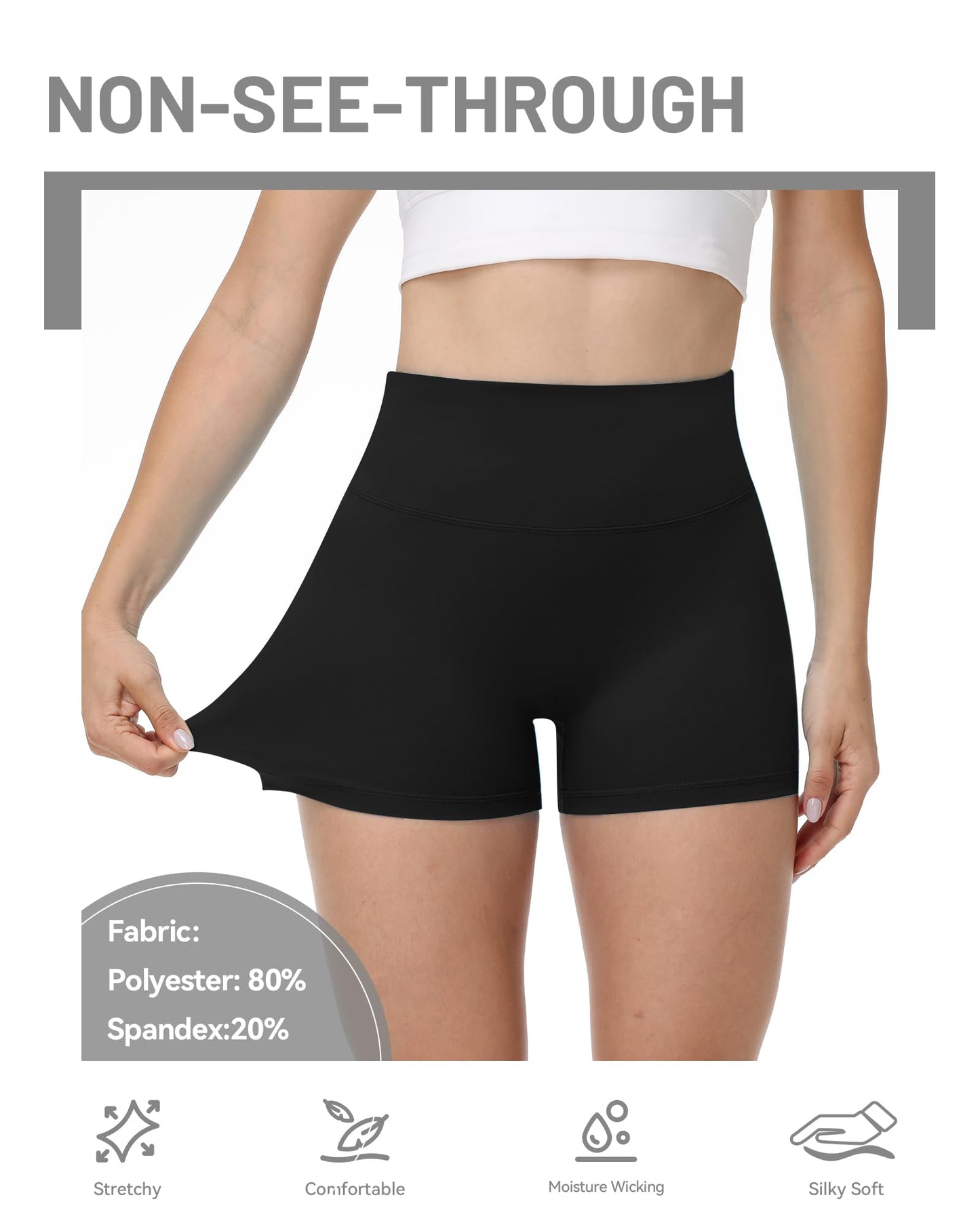 Runhit No Front Seam Biker Shorts for Women - 3'' High Waisted Workout Gym Yoga Volleyball Spandex Booty Shorts with Tummy Control Black Medium