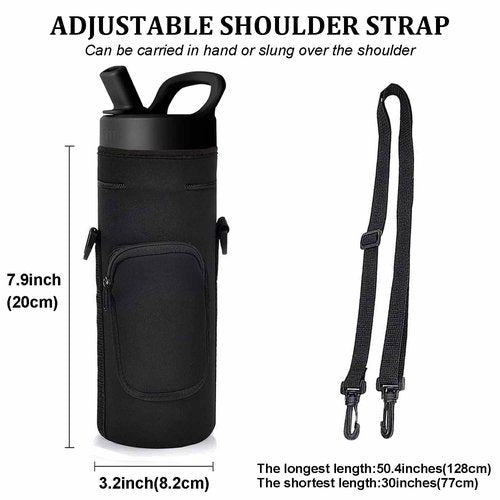 NUENSS-ROR Neoprene Water Bottle Slevee 34 oz Portable Insulated Water Bottle Sling Holder Bag Waterproof Anti-Slip Anti-Scratch Slevee Cover Compatible with Simple Modern Water Bottle (Black, 34oz)