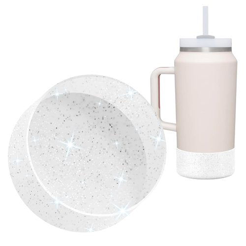 Vmini Protective Glitter Silicone Boot Compatible with 64 oz Stanley Quencher H2.0 FlowState Tumbler With Handle, Anti-Slip Bottom Sleeve for Stanley Cup 64 oz Accessories (Transparent Silver)