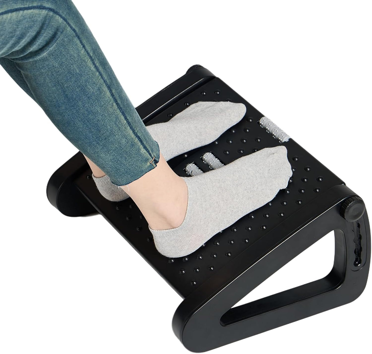 Foot Rest for Under Desk at Work, Ergonomic 6 Heights Adjustable Footrest with Massage Roller, Portable Under Desk Foot Stool for Home,Office, Black