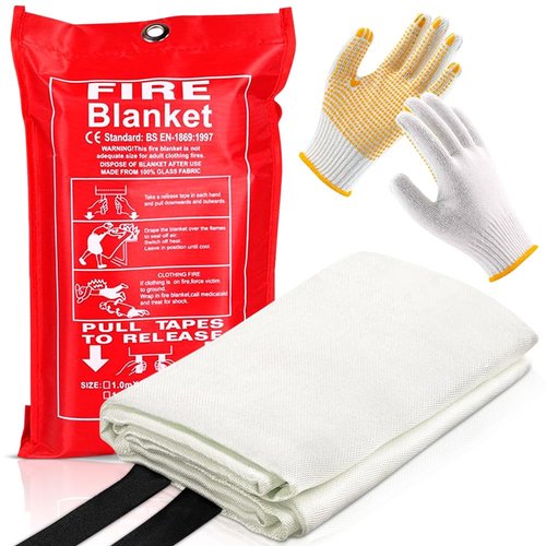 GHTOOW Fire Blanket - Fiberglass Lightweight Fire Suppression Blanket, Ideal for Emergency Fire Blankets Use in Home, Kitchen or Caravan - Non-Expiring, Easy to Use with Protective Bag and Gloves