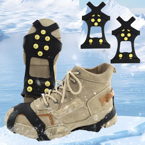 Shoes Traction Cleat 4 pcs Ice Snow Grips for Shoes Boots Non Slip Shoe Ice Grippers 10 Steel Rubber Spikes Crampons Footwear L Black
