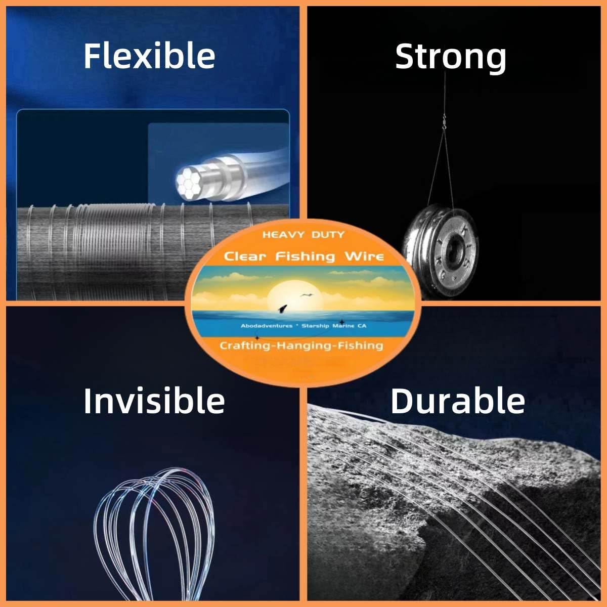 Aboda Clear Fishing Line, Fishing Wire for Hanging Beading Crafts w Crimp Sleeves, Strong Clear String for Hanging Decorations, Invisible Nylon Threads Cords for Balloons Garlands Jewelry Making