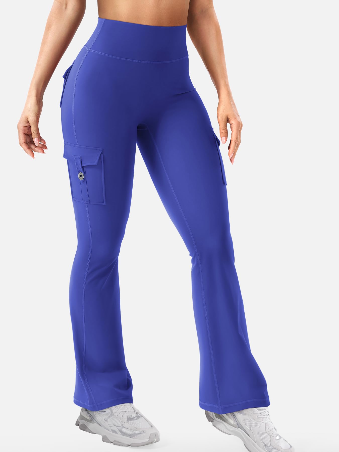YEOREO CoreFlex Women Workout Flare Leggings with Pockets Scrunch Cargo Gym Yoga Leggings 28" Inseam Dazzling Blue XL