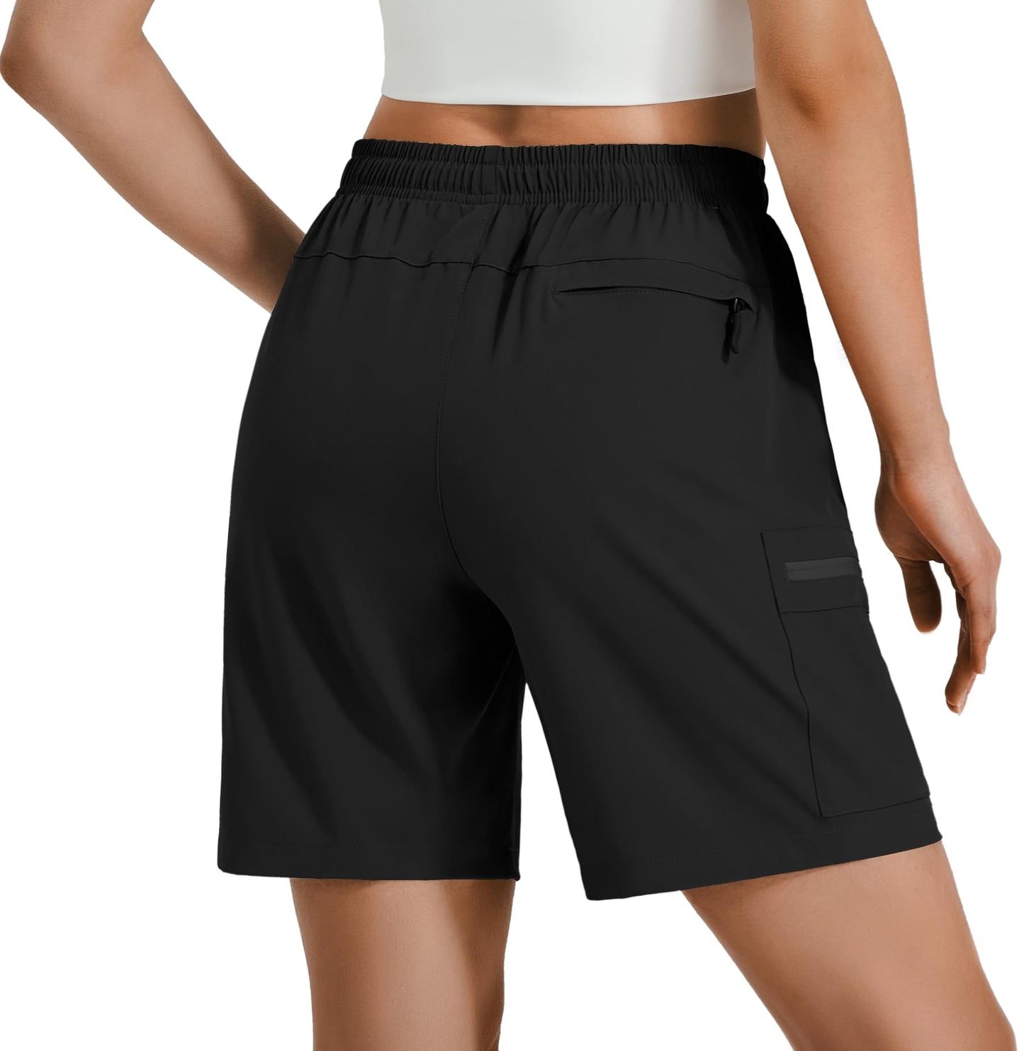 Hugut Women's Lightweight Hiking Cargo Shorts Quick Dry Athletic Shorts Camping Travel Golf Zipper Pockets Water Resistant Black