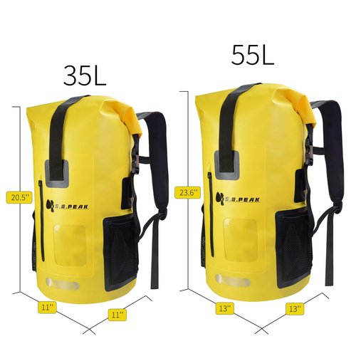 SEPEAK 55L Waterproof Marine Dry Bag, Roll Top Backpack, Heavy Duty Dry Sack for Kayaking, Boating,Swimming,Diving,Surfing,Rafting,Fishing,Camping,Hiking,with Reflective Strip,Yellow