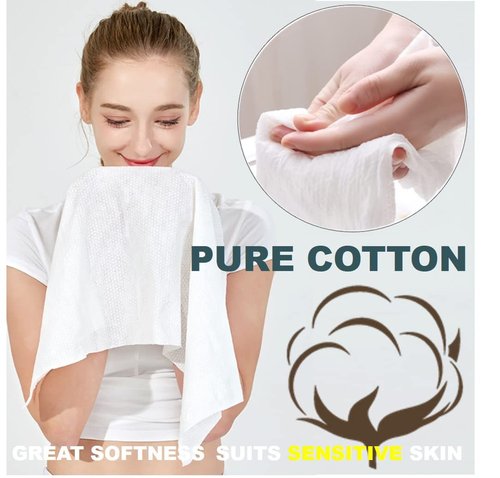 QUALIALL Premium Extra Large and Thick (23.6" X 11.8") Pure Cotton Disposable Washcloths, Portable Travel Towels Wash Cloth for Camping Hiking Backpacking or Traveling