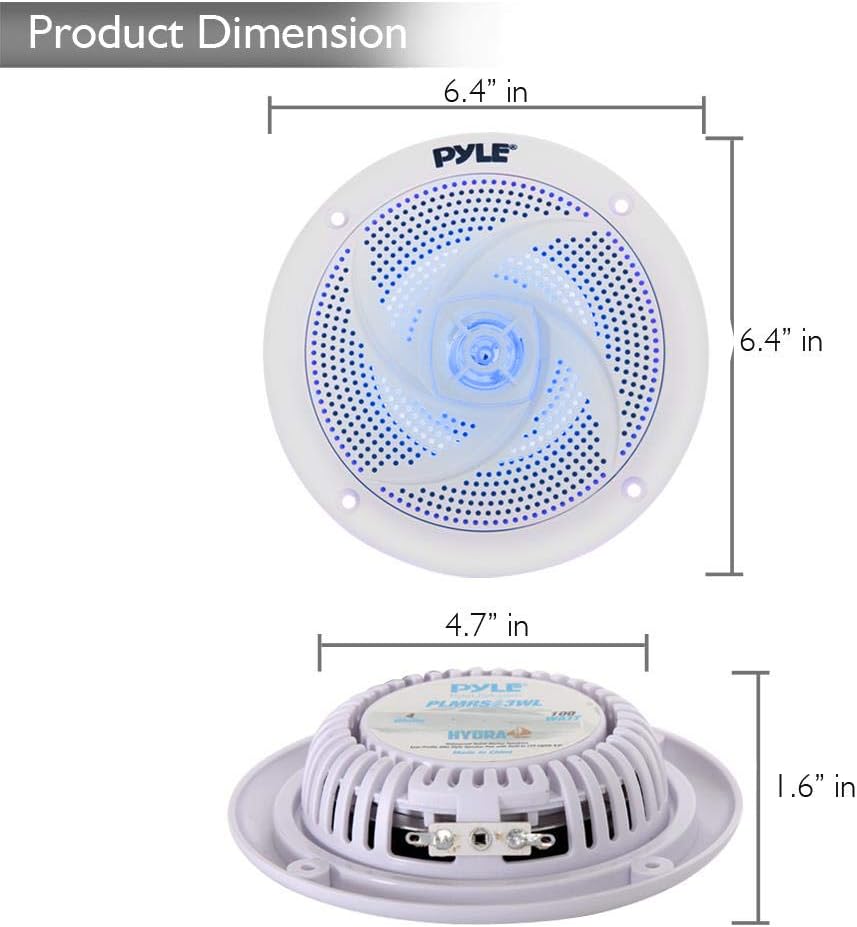 Pyle Marine Speakers - 5.25 Inch 2 Way Waterproof and Weather Resistant Outdoor Audio Stereo Sound System with LED Lights, 180 Watt Power and Low Profile Slim Style - 1 Pair - PLMRS53WL