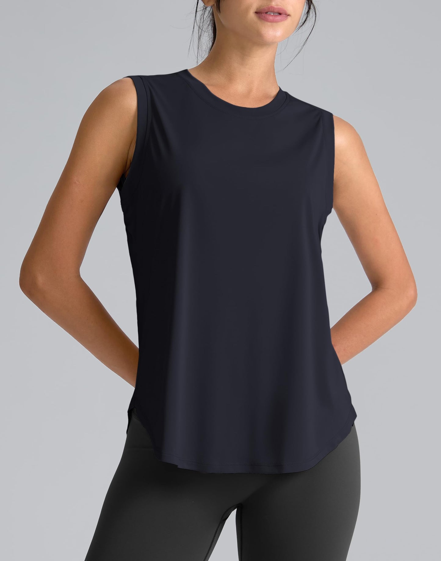 SANTINY Women's Sleeveless Workout Tops Breathable Lightweight Active Tennis Yoga Shirts Athletic Running Tank Tops for Women (Navy_L)