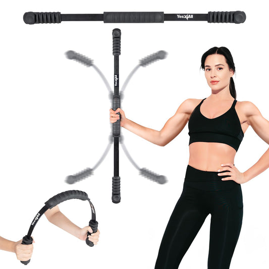 Yes4All Flex Bar, Elastic Fitness Bars with Strong Fiberglass & TPE Material, 2in1 Functional Exercise Bar, 9.5 inch Comfortable Grip, High Frequency Vibration Training, Build Muscles & Burn Fat