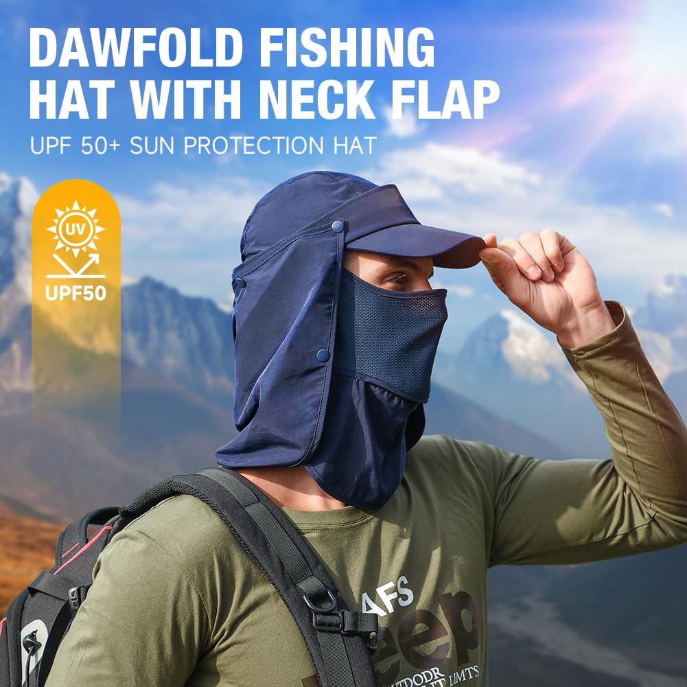 Fishing Hat Sun Cap Men Women Outdoor Hiking Hat with Removable Mesh Mask Neck Flap Cover, UPF 50+ for Sun Protection Light Grey