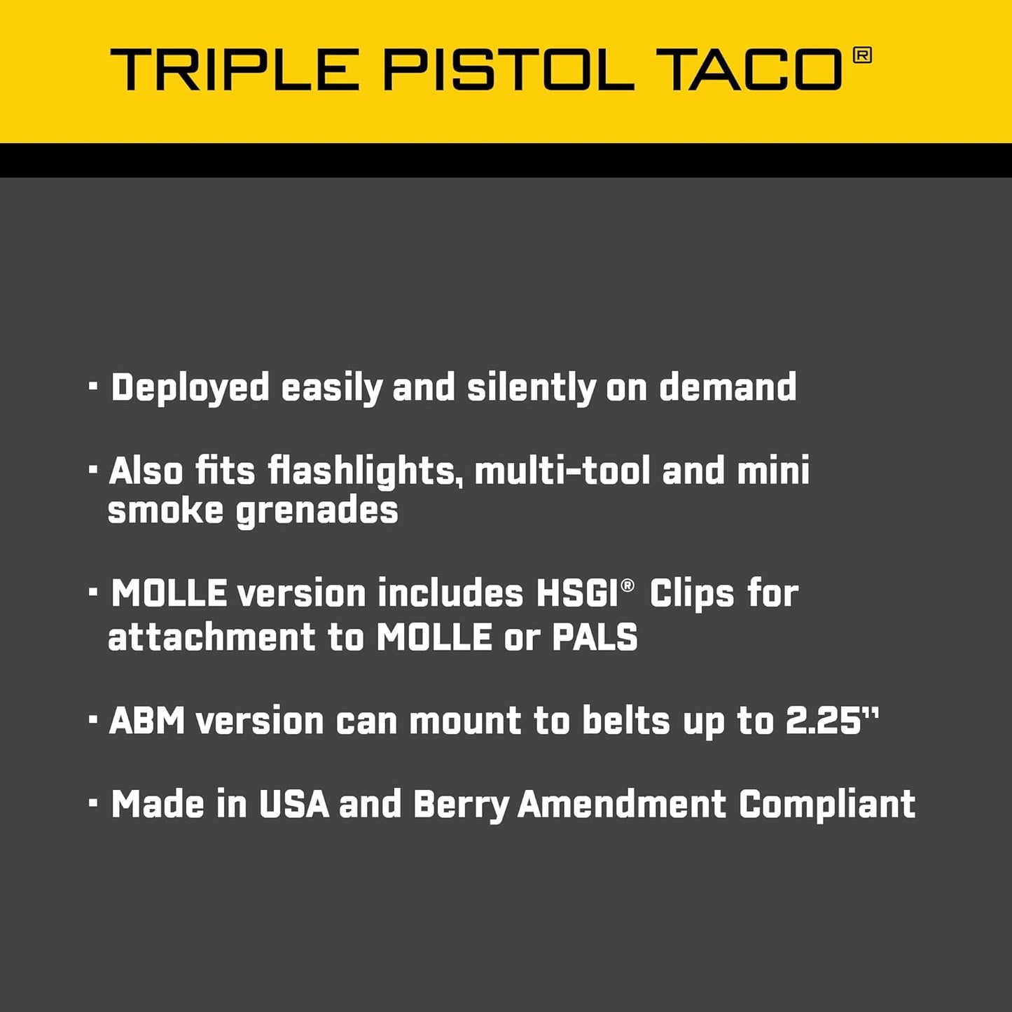 Triple Pistol Taco MOLLE Mag Pouch - Tactical Magazine Holder for Police & Military Gear