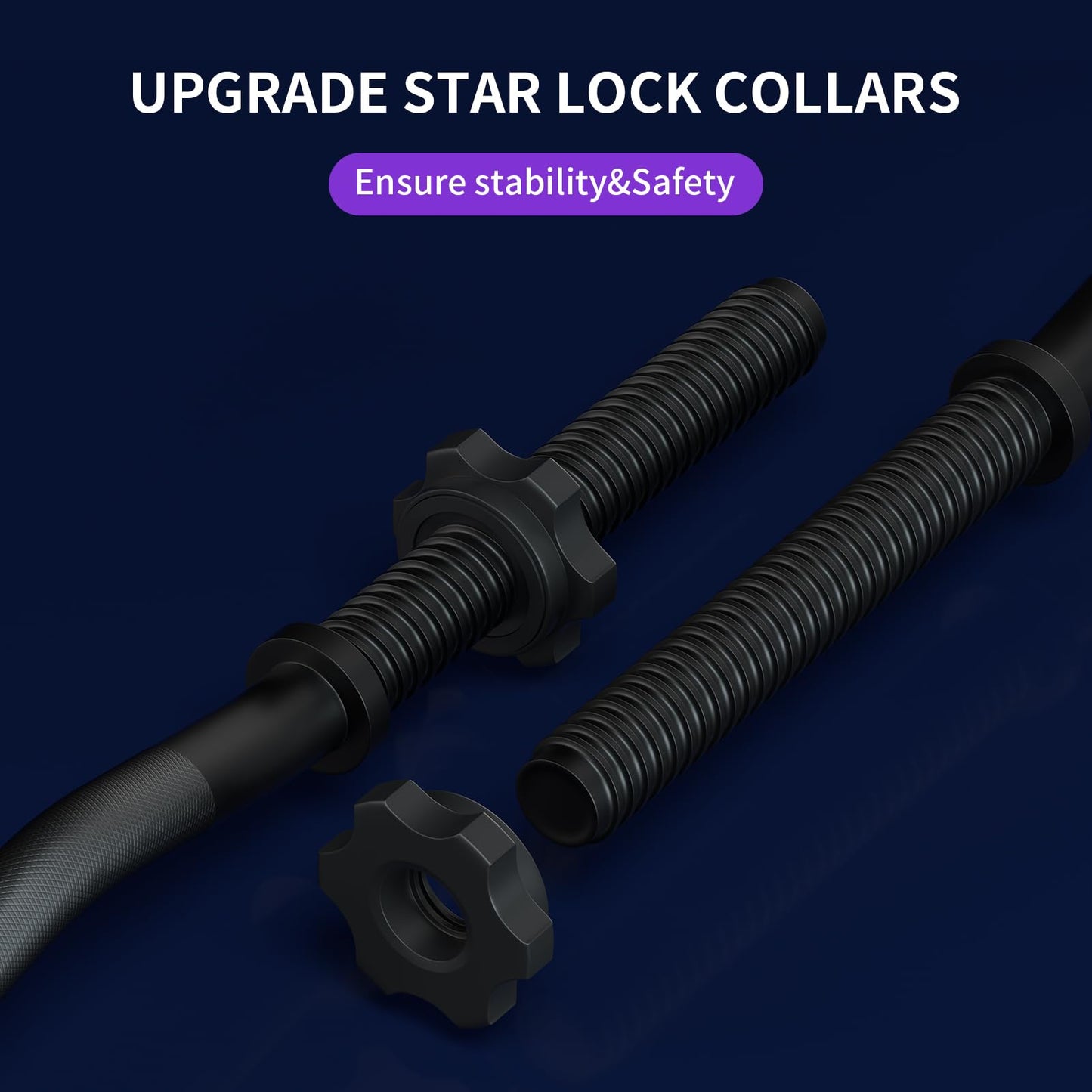 47" EZ Curl Bar Weight Lifting Bar, 1-inch Curling Bars for Weight lifting, Barbell bar for Hip Thrusts/Squats/Lunges for Gym and Home, With 2 Star Double Risk T-nuts (220lb Weight Capacity) (Black)