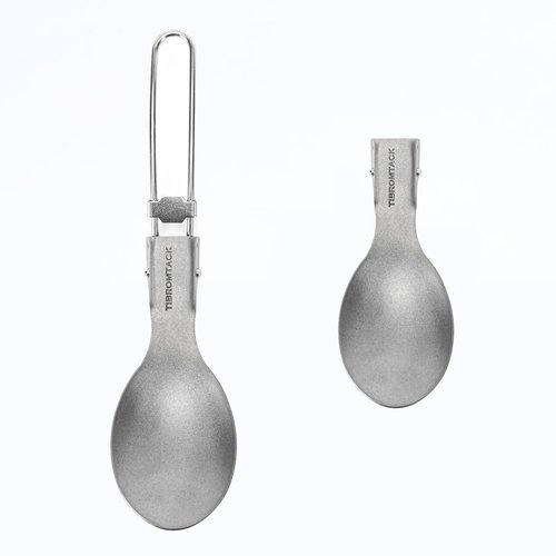 TIBROMTACK Titanium Folding Spoon, Outdoor Cutlery Extra Strong Ultra Lightweight (Ti), Healthy & Eco-Friendly Flatware for Camping, Hiking, Travel, Picnic