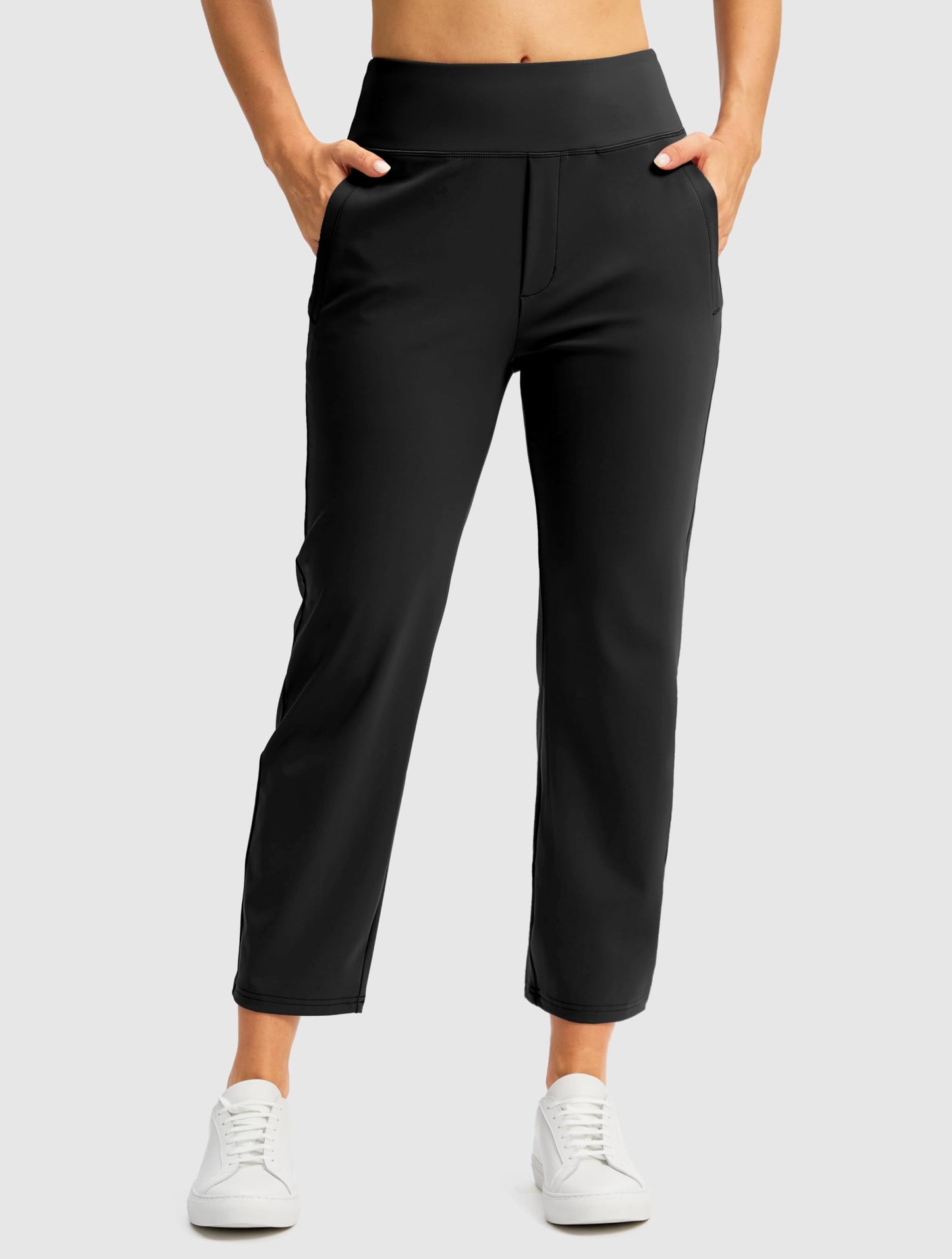 SANTINY Women's Pants with 3 Pockets 7/8 High Waisted Stretch Ankle Pants for Women Golf Casual Travel Athletic Work (Black_L)