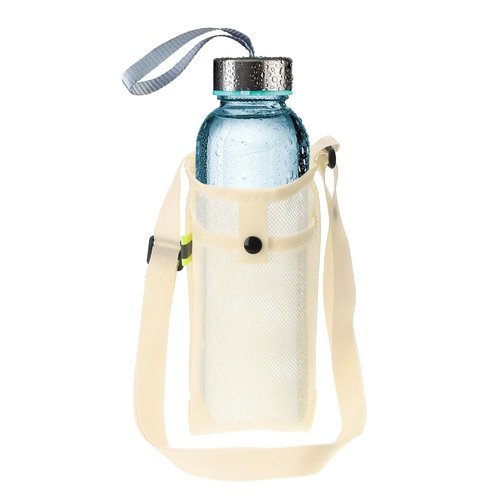 PATIKIL 22mmx13mm Water Bottle Bag, Mesh Portable Bottle Holder Carrier Adjustable Shoulder Strap for Sports Hiking Camping, Beige