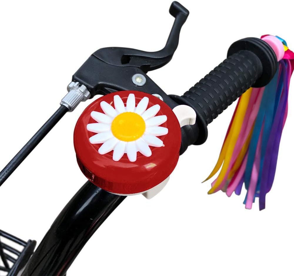 Kids Bike Bell & Streamers Set | 1 Bell & 2 Colorful Streamers | Pink, Red, Blue