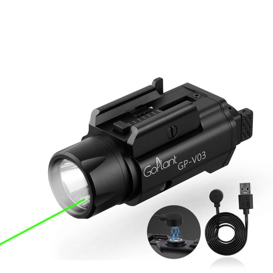 1750 Lumens Weapon Laser Light Combo - Adjustable Rail LED Light and Green Laser Flashlight, Aircraft-Grade Aluminum Magnetic Rechargeable Strobe Tactical Lights for Picatinny or GL Rail