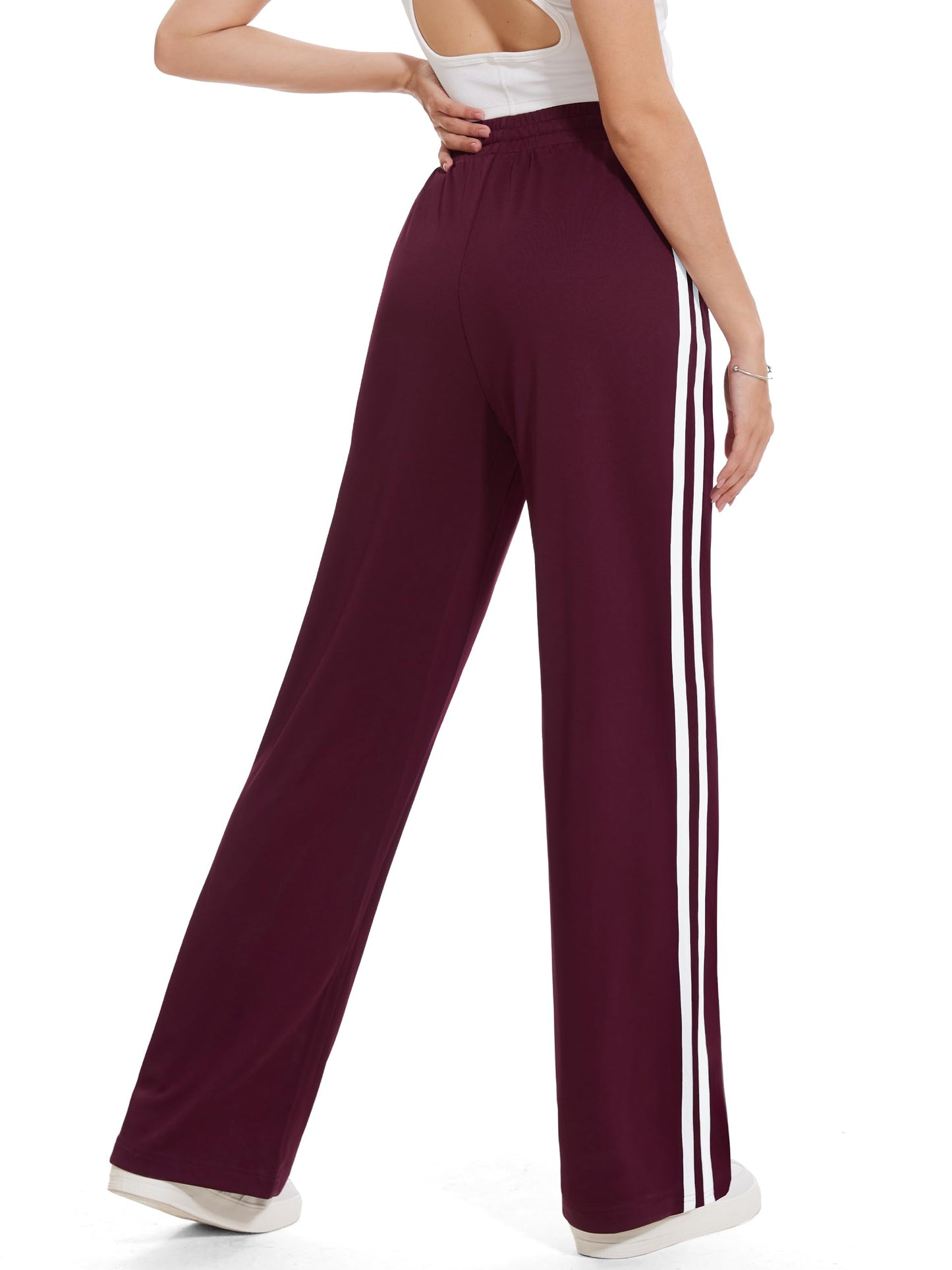 Tapata Women's 28" Inseam Petite Track Pants Loose Straight Leg Jogging Sweatpants Warm-Up Sports Athletic Running, Burgundy, S