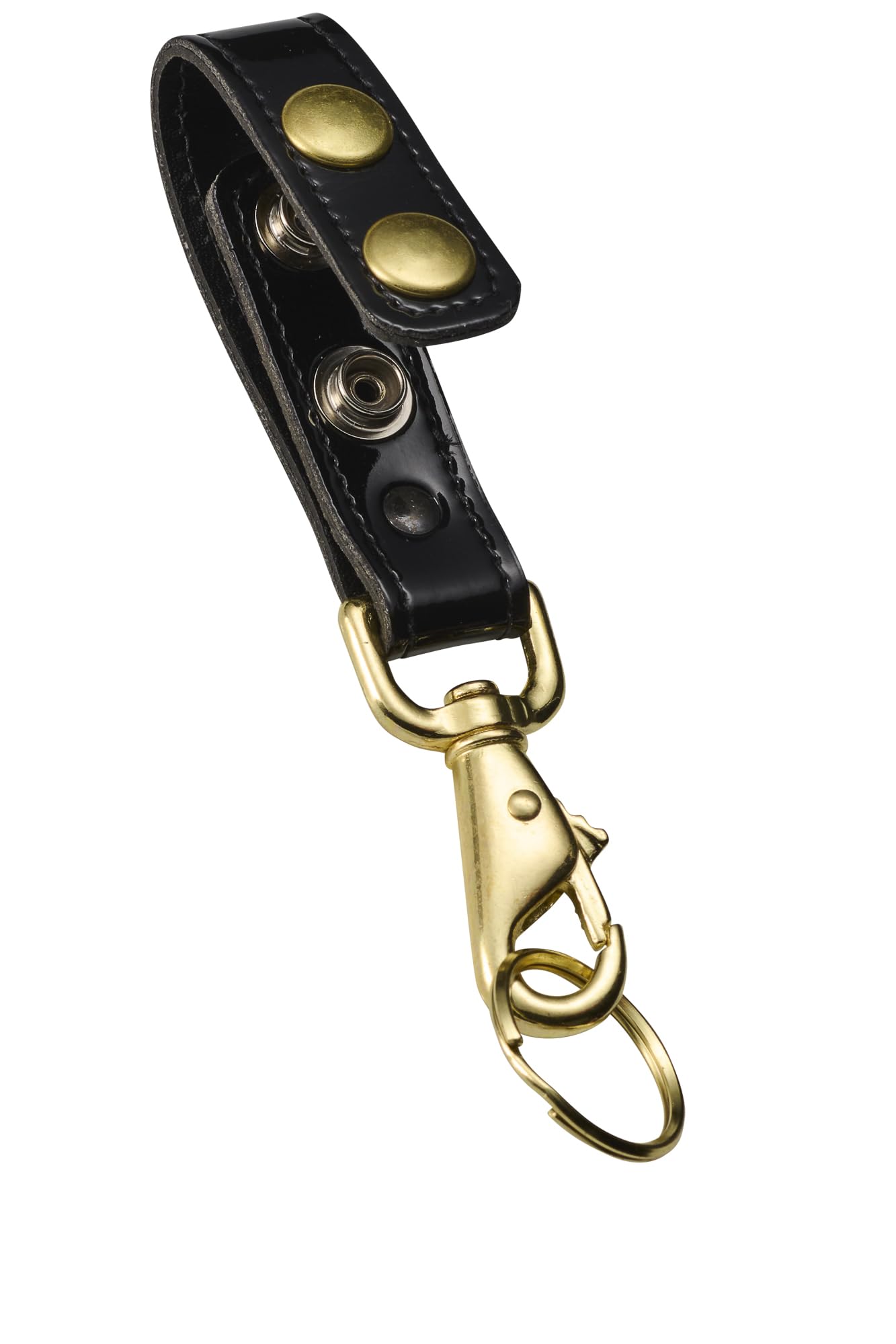 JAY-PEE Clorino Hi-Gloss Key Strap Belt Keeper for Duty Belt Key Ring Holder Double Snap Belt Loop Keychain Lanyard with Brass Hardware