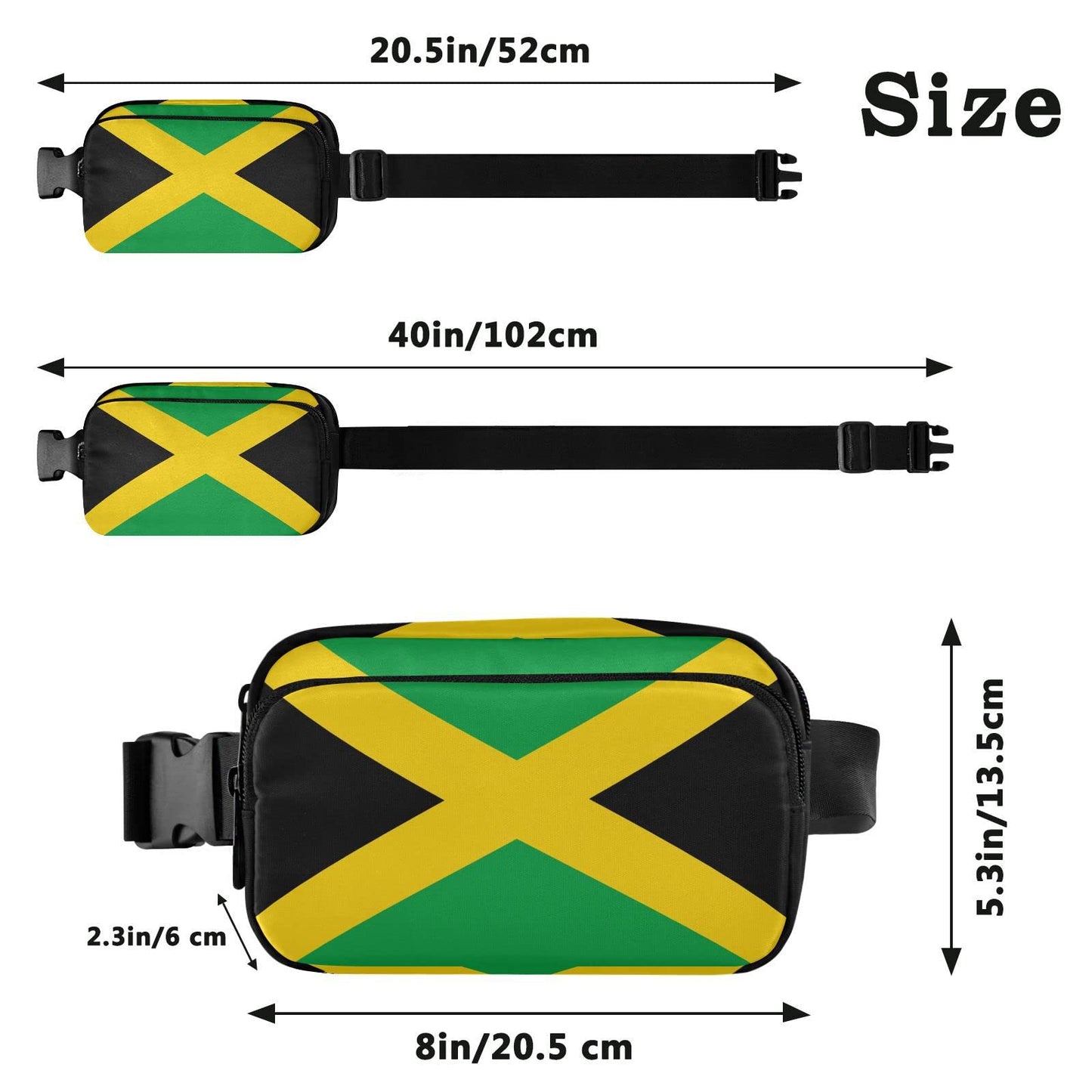 JHKKU Hiking Fanny Pack Jamaica National Flag Waist Pack Fashion Casual Hip Bum Bag with Adjustable Strap for Women & Men Hands Free Crossbody Bags for Outdoors, Hiking, Running, Travel
