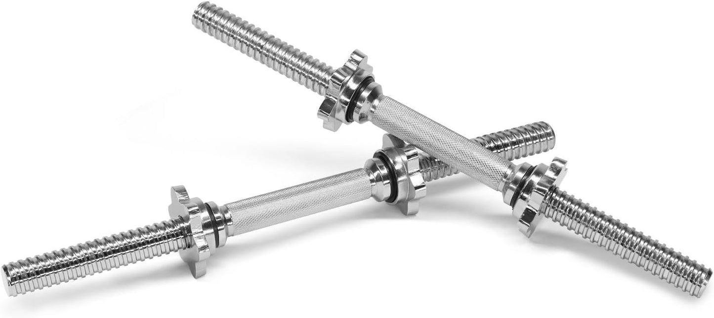 Yes4All Pair of Threaded Dumbbell Handles 14/16/18/24 inch, Chrome/Rubber Grip, Fit 1” Plates, Weight Bar Connector