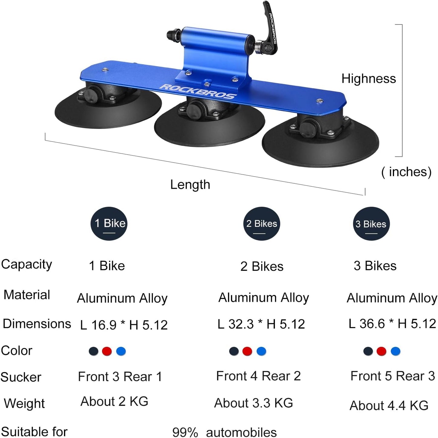 ROCKBROS Suction Cup Bike Rack for Car Roof Top Sucker Bike Rack Quick Release Aluminium Alloy Bike Carrier with Sucker for 1 Bike