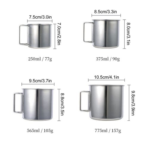 Natudeco 4Pcs Camping Cups Camping Coffee Mug with Folding Handle Stainless Steel Mug Camping Campfire Cup Metal Camping Cup for Outdoors Hiking Backpacking